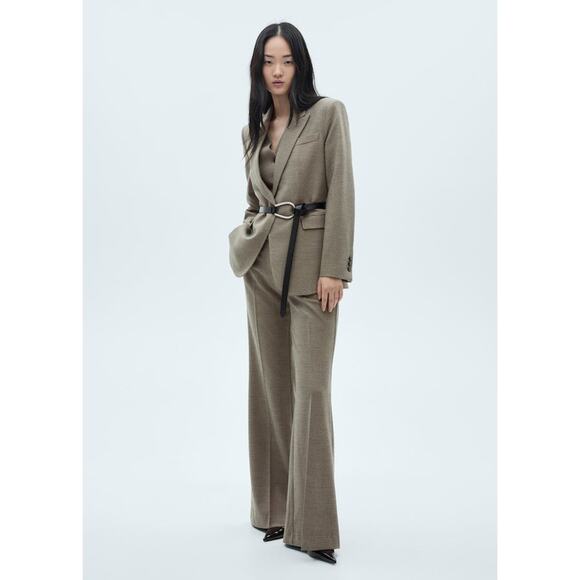 Mango Flared Check Suit Trouser Pants- 1 Khaki - Picture 3 of 8